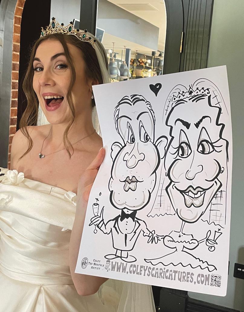 Bride and groom drawn in Norfolk uk at a wedding